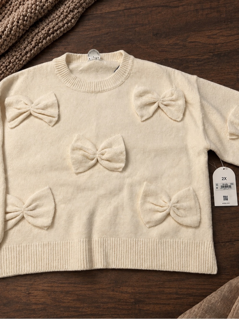 Arula Ivory Bow Sweater 2X Cream 3D Bow Pullover NWT